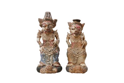 Lot 700 - TWO BALINESE POLYCHROME CARVED WOOD FIGURES