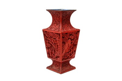 Lot 42 - A CHINESE CINNABAR LACQUER SQUARE VASE