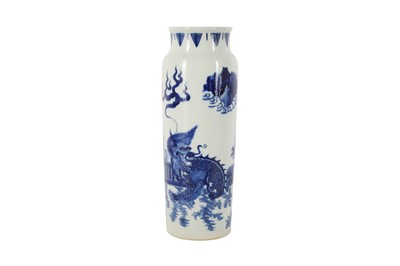 Lot 267 - A CHINESE BLUE AND WHITE 'QILIN AND PHOENIX' SLEEVE VASE, 20TH CENTURY