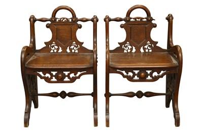 Lot 417 - A PAIR OF VICTORIAN OAK HALL CHAIRS