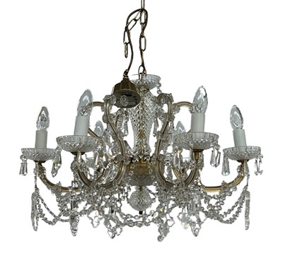 Lot 577 - A SIX BRANCH CRYSTAL CHANDELIER, 20TH CENTURY