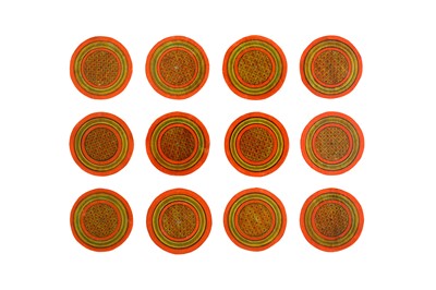 Lot 507 - A SET OF POLYCHROME-PAINTED AND LACQUERED NINETY-SIX GANJIFA PLAYING CARDS WITH LIDDED BOX