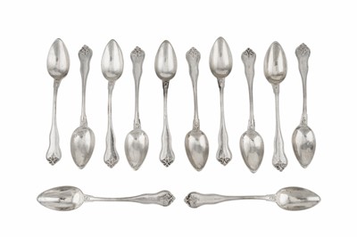 Lot 144 - An early 20th century set of twelve French 950 standard silver teaspoons, Paris circa 1910 by Claude Doutre Roussel