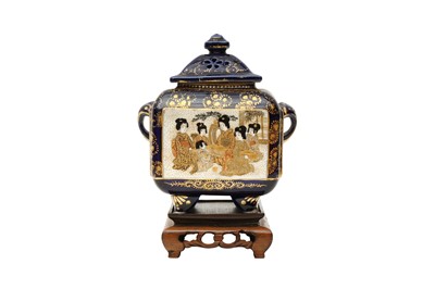 Lot 986 - A JAPANESE SATSUMA INCENSE BURNER AND COVER IN THE STYLE OF HODODA