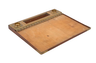 Lot 355 - AN OAK AND BRASS WRITING SLOPE, LATE 19TH CENTURY
