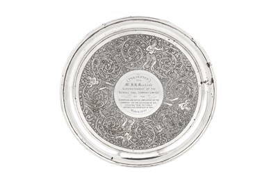 Lot 80 - A late 19th century Anglo - Indian silver tray, Calcutta dated 1890 by Jan Boseck and Co