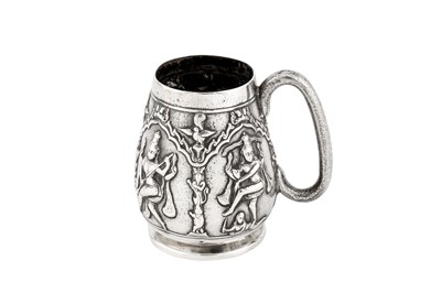 Lot 444 - A LATE 19TH CENTURY ANGLO-INDIAN SILVER CHRISTENING MUG