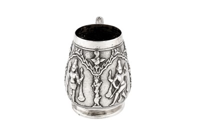 Lot 444 - A LATE 19TH CENTURY ANGLO-INDIAN SILVER CHRISTENING MUG