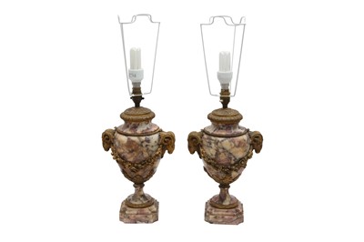 Lot 569 - A PAIR OR ORMULU MARBLE LAMPS