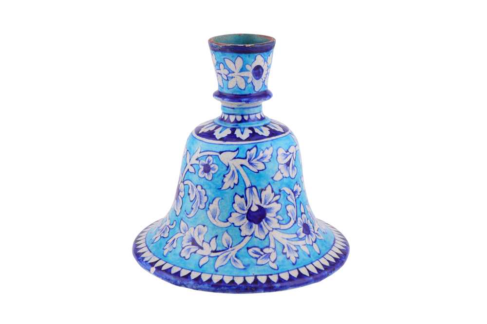 Lot 434 - A BLUE AND TURQUOISE-PAINTED MULTAN POTTERY HUQQA BASE