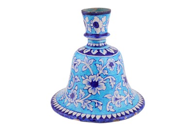 Lot 434 - A BLUE AND TURQUOISE-PAINTED MULTAN POTTERY HUQQA BASE