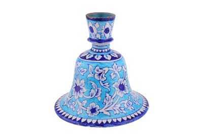 Lot 434 - A BLUE AND TURQUOISE-PAINTED MULTAN POTTERY HUQQA BASE