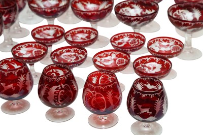 Lot 234 - A SUITE OF OF BOHEMIAN EGERMANN RUBY FLASH DRINKING GLASSES TO SEAT EIGHT