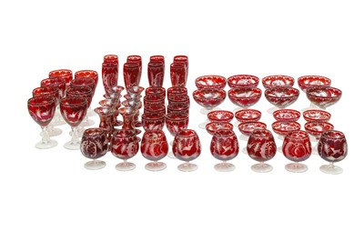 Lot 234 - A SUITE OF OF BOHEMIAN EGERMANN RUBY FLASH DRINKING GLASSES TO SEAT EIGHT
