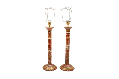 Lot 474 - A PAIR OF FAUX MARBLE TABLE LAMPS
