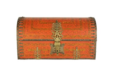 Lot 505 - A PAINTED AND LACQUERED KATHAKALI COSTUME CHEST WITH BRASS MOUNTS