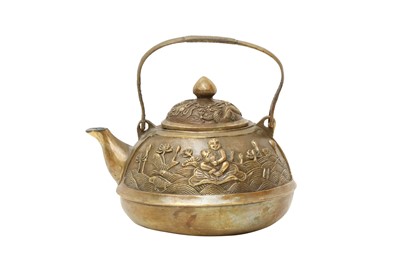 Lot 511 - A CHINESE POLISHED BRONZE TEAPOT AND COVER