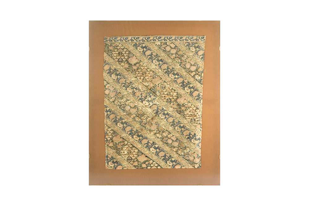 Lot 385 - A FRAGMENTARY PANEL OF PERSIAN NAQSH EMBROIDERY