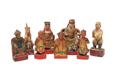Lot 605 - EIGHT CHINESE LACQUERED WOOD FIGURES