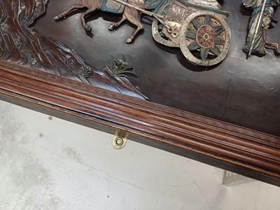 Lot 205 - λ A RARE CHINESE BONE AND IVORY-INLAID HONGMU AND ZITAN 'XIWANGMU' PANEL