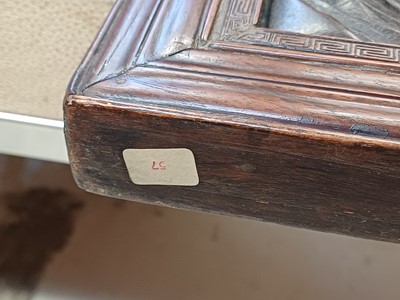 Lot 205 - λ A RARE CHINESE BONE AND IVORY-INLAID HONGMU AND ZITAN 'XIWANGMU' PANEL