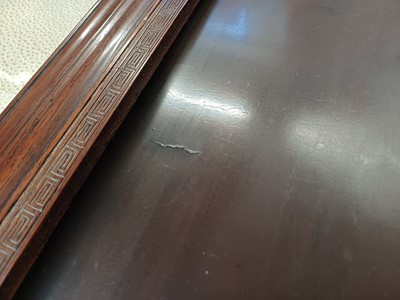 Lot 205 - λ A RARE CHINESE BONE AND IVORY-INLAID HONGMU AND ZITAN 'XIWANGMU' PANEL