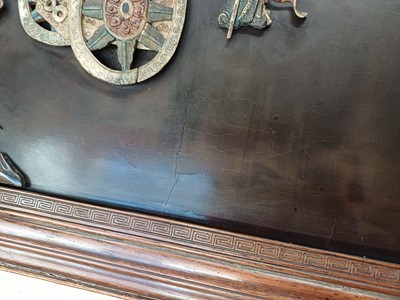 Lot 205 - λ A RARE CHINESE BONE AND IVORY-INLAID HONGMU AND ZITAN 'XIWANGMU' PANEL