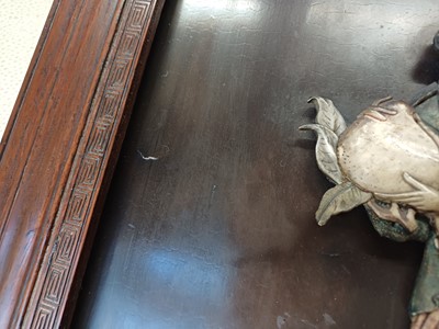 Lot 205 - λ A RARE CHINESE BONE AND IVORY-INLAID HONGMU AND ZITAN 'XIWANGMU' PANEL