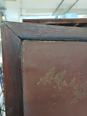 Lot 205 - λ A RARE CHINESE BONE AND IVORY-INLAID HONGMU AND ZITAN 'XIWANGMU' PANEL