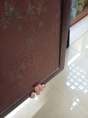 Lot 205 - λ A RARE CHINESE BONE AND IVORY-INLAID HONGMU AND ZITAN 'XIWANGMU' PANEL