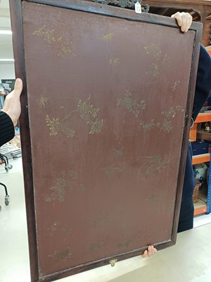 Lot 205 - λ A RARE CHINESE BONE AND IVORY-INLAID HONGMU AND ZITAN 'XIWANGMU' PANEL