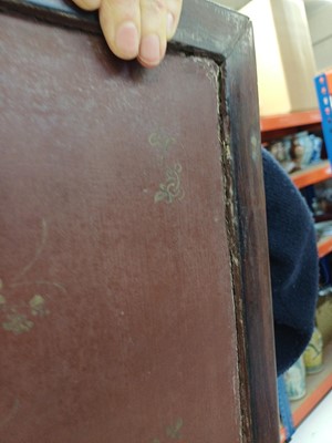 Lot 205 - λ A RARE CHINESE BONE AND IVORY-INLAID HONGMU AND ZITAN 'XIWANGMU' PANEL