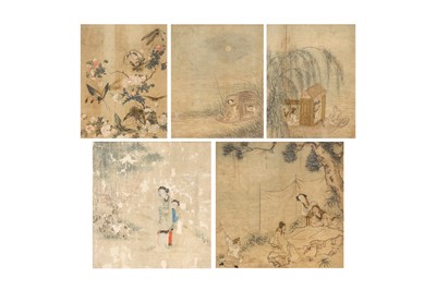 Lot 345 - FIVE CHINESE SILK PAINTINGS