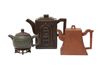 Lot 213 - THREE CHINESE YIXING ZISHA TEAPOTS