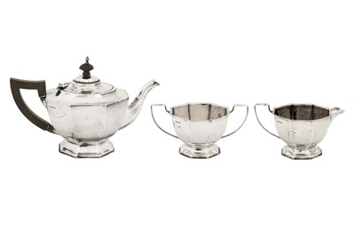Lot 325 - An early 20th century sterling silver three-piece tea service, import marks for Sheffield 1909