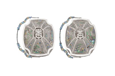 Lot 137 - A pair of mid-19th century Chinese export unmarked silver filigree and enamel baskets, Canton circa 1860