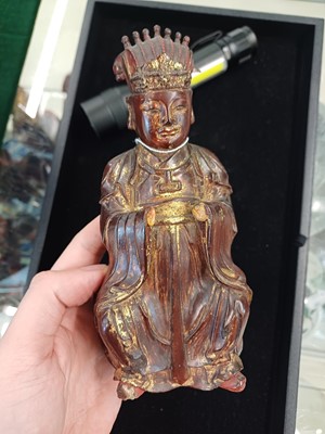 Lot 609 - SEVEN CHINESE LACQUERED WOOD FIGURES