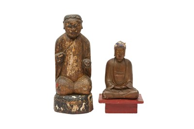 Lot 212 - TWO CHINESE LACQUERED WOOD FIGURES