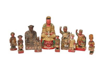 Lot 608 - TEN CHINESE LACQUERED WOOD FIGURES