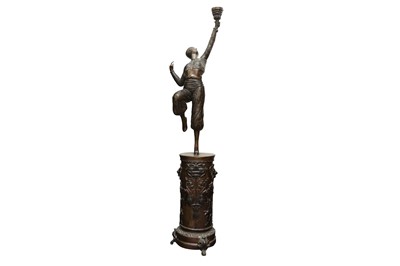 Lot 646 - A LARGE ART DECO STYLE BRONZE FIGURAL FLOOR STANDING LAMP