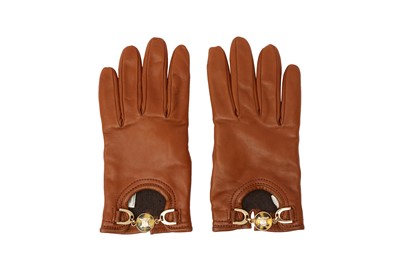 Lot 43 - Celine Brown Triomphe Leather Gloves - Size 8