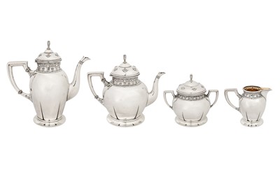 Lot 242 - An early 20th century Swiss 800 standard silver 'secessionist' four-piece tea and coffee service, Schaffhausen circa 1910 by Johann Jacob Jezler and Co