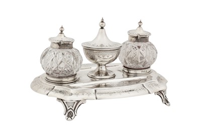 Lot 346 - A Victorian sterling silver inkstand, Sheffield 1874 by Henry Wilkinson and Sons