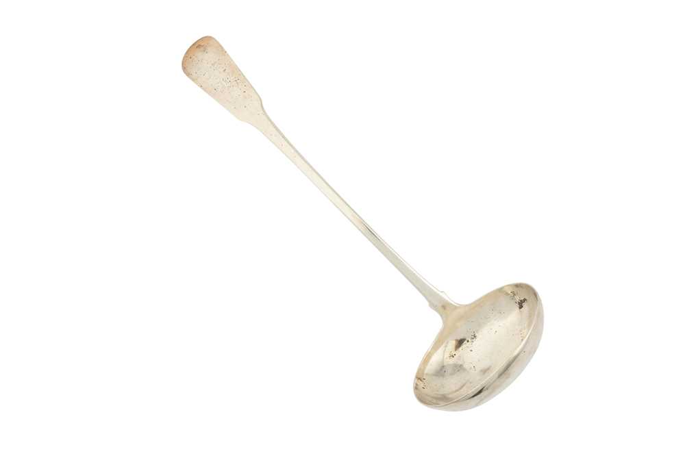 Lot 47 - A GEORGE IV SCOTTISH STERLING SILVER SOUP LADLE, EDINBURGH 1825 BY ANDREW WILKIE, RETAILED BY ROBERT MORTON