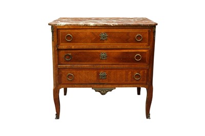 Lot 524 - A LOUIS XVI STYLE CHERRY WOOD COMMODE CHEST