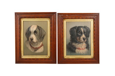 Lot 638 - A PAIR OF LEATHER PORTRAITS OF DOGS