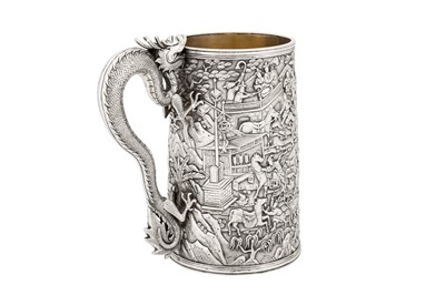 Lot 163 - Penang interest – A rare mid-19th century Chinese export silver mug, Canton dated 1869 by Shan, mark of Khecheong