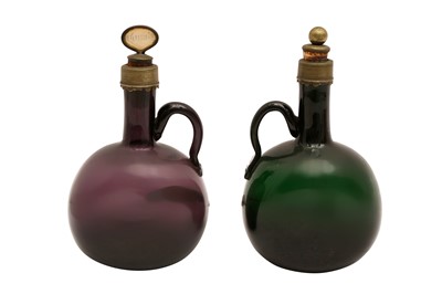 Lot 108 - A PAIR OF GLASS SPIRIT FLAGONS, EARLY TO MID 19TH CENTURY