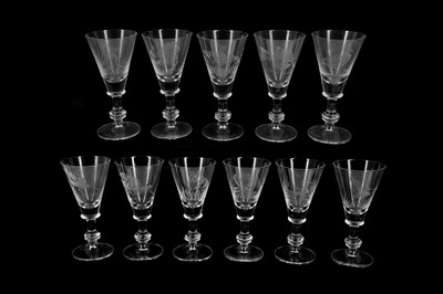 Lot 111 - A SET OF LIMITED EDITION WINE GLASSES ETCHED WITH ANIMALS AND BIRDS BY JOHN COUGHLAN