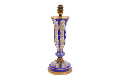 Lot 583 - A BOHEMIAN BLUE FLASH GLASS TABLE LAMP, EARLY 20TH CENTURY